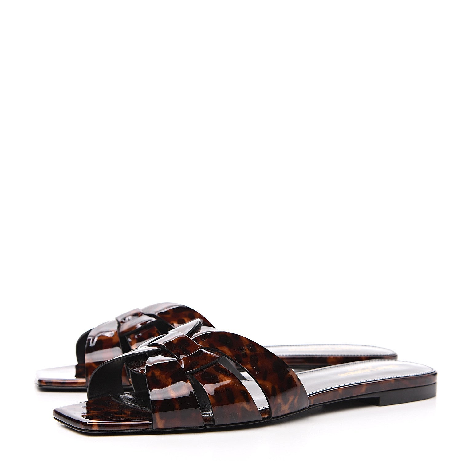 Saint Laurent Patent Calfskin Nu Pied 05 Slide Sandals 40 Tortoise 3 of 8