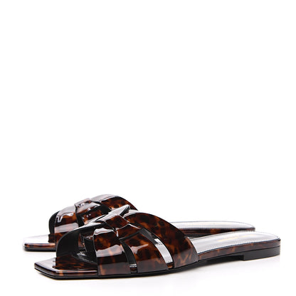 Saint Laurent Patent Calfskin Nu Pied 05 Slide Sandals 40 Tortoise 3 of 8
