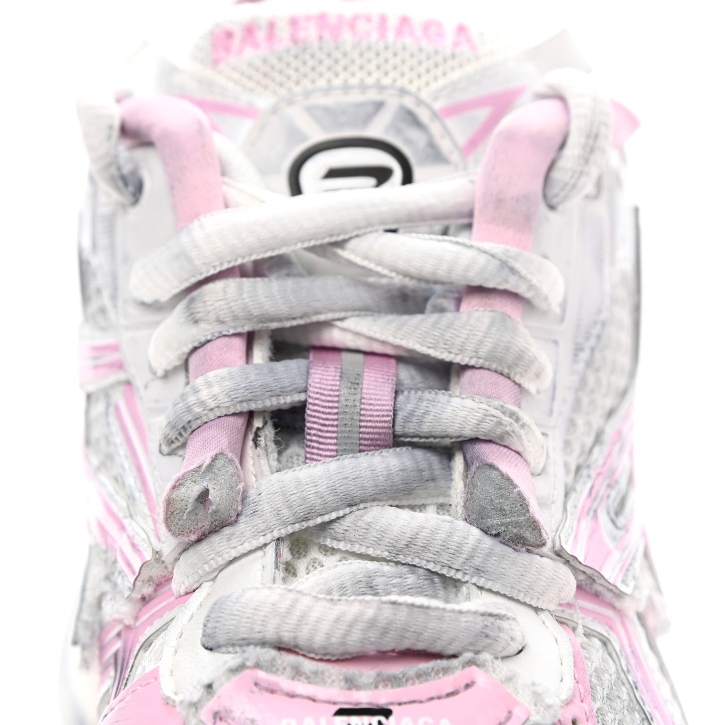 Mesh Rubber Distressed Womens Runner Sneakers 37 White Pink Beige