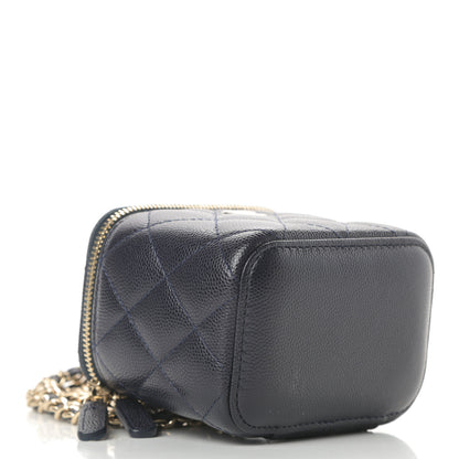 Chanel Caviar Quilted Mini Vanity Case With Chain Navy Blue 4 of 11