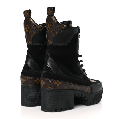 Louis Vuitton Suede Calfskin Monogram Laureate Platform Desert Boots 35 Black 5 of 9