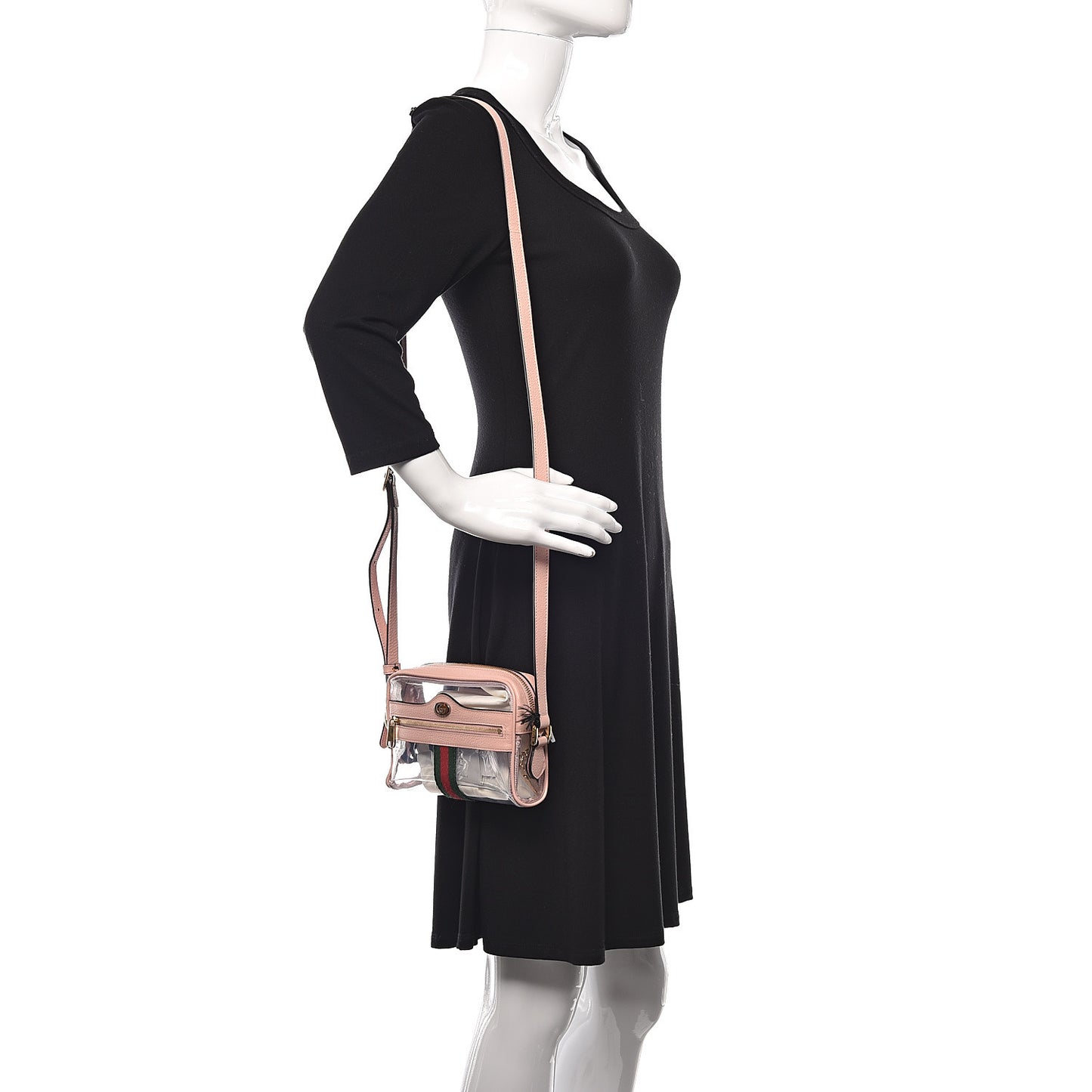 Vinyl Web Mini Ophidia Transparent Shoulder Bag Perfect Pink