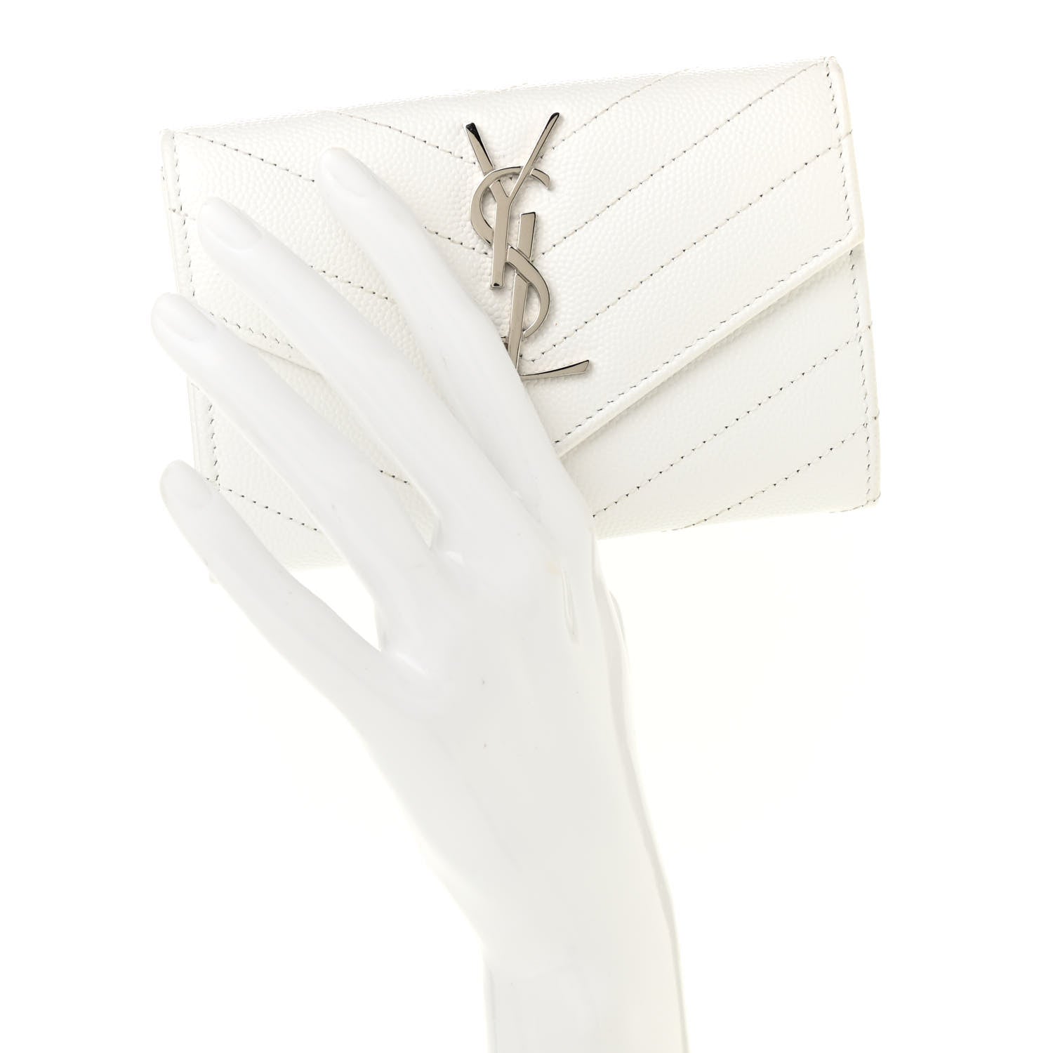 Saint Laurent Grain De Poudre Matelasse Chevron Small Monogram Envelope Wallet Crema Soft 2 of 11