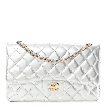 Chanel Metallic Lambskin Quilted Jumbo Double Flap Silver 1 of 15