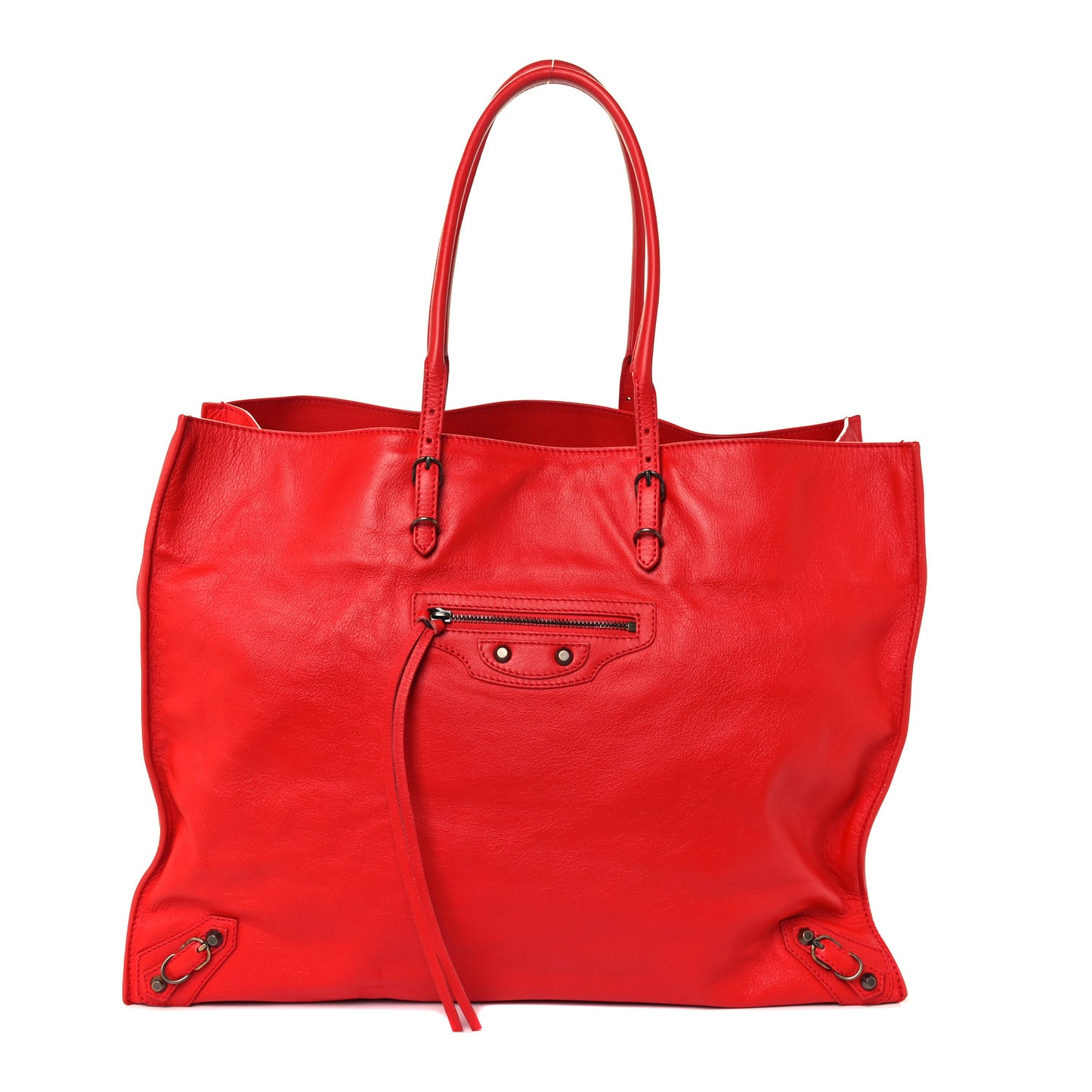 Veau Souple Papier A4 Zip Around Tote Rouge Cerise