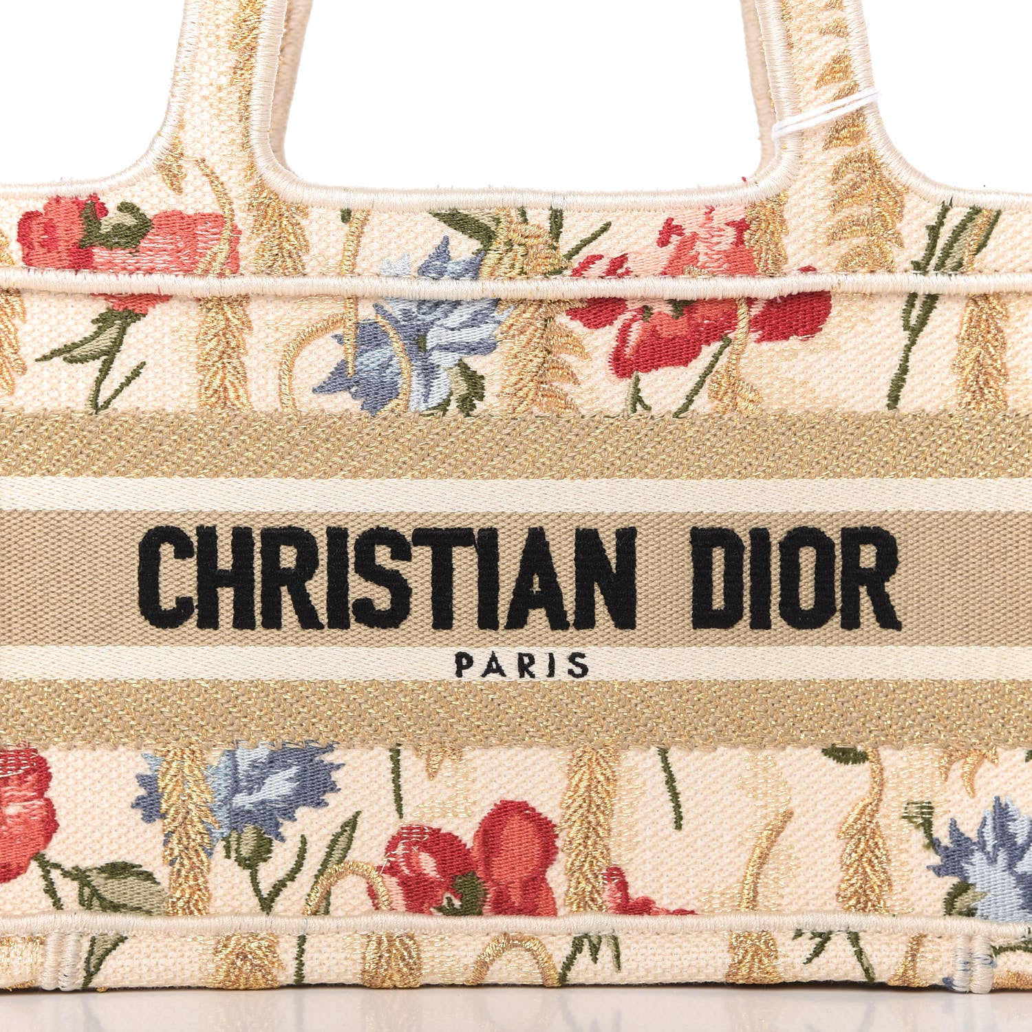 Christian Dior Canvas Embroidered Hibiscus Printed Mini Book Tote Beige Multicolor 8 of 8