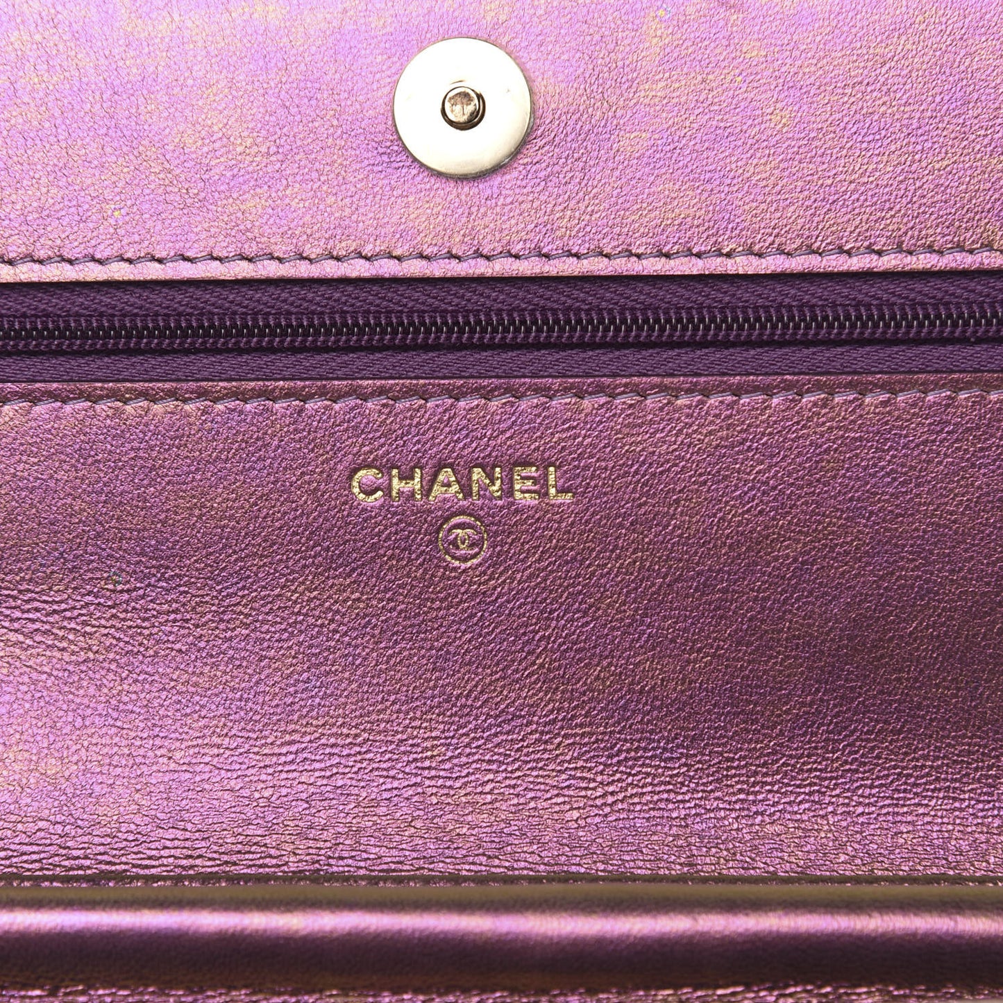 Iridescent Lambskin Quilted Wallet On Chain WOC Purple