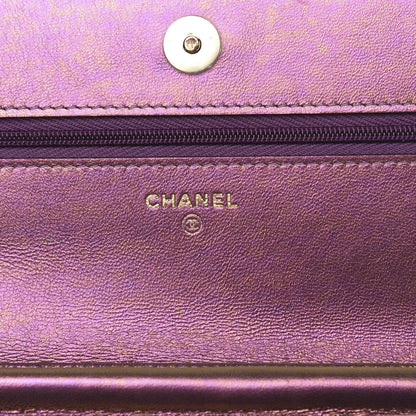 Chanel Iridescent Lambskin Quilted Wallet On Chain WOC Purple 6 of 14