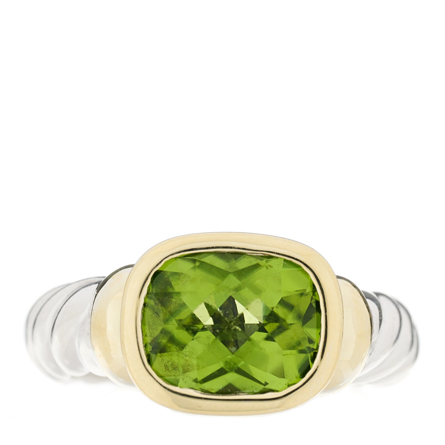 Sterling Silver 14K Yellow Gold Peridot 10mm Noblesse Ring 51 5.75