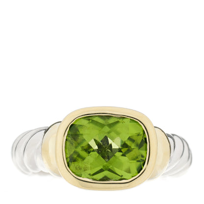 David Yurman Sterling Silver 14K Yellow Gold Peridot 10mm Noblesse Ring 51 5.75 1 of 6