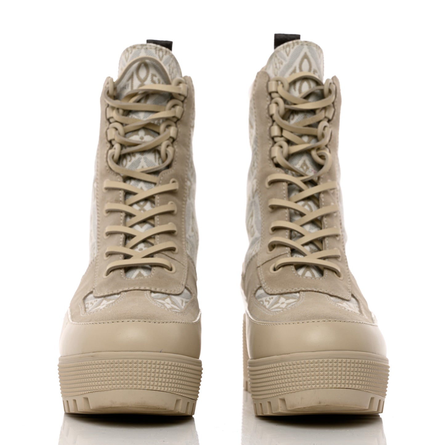 Suede Calfskin Jacquard Since 1854 Laureate Platform Desert Boots 38 Beige