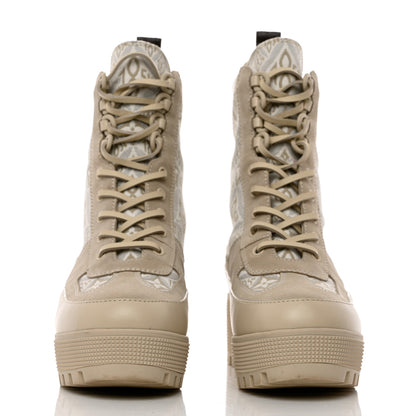 Louis Vuitton Suede Calfskin Jacquard Since 1854 Laureate Platform Desert Boots 38 Beige 2 of 12