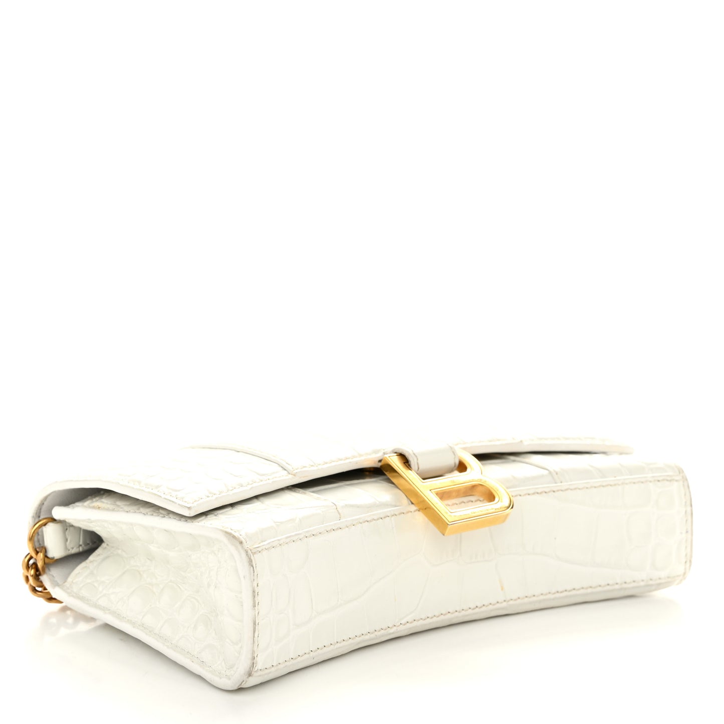 Shiny Calfskin Crocodile Embossed Hourglass Chain Bag White