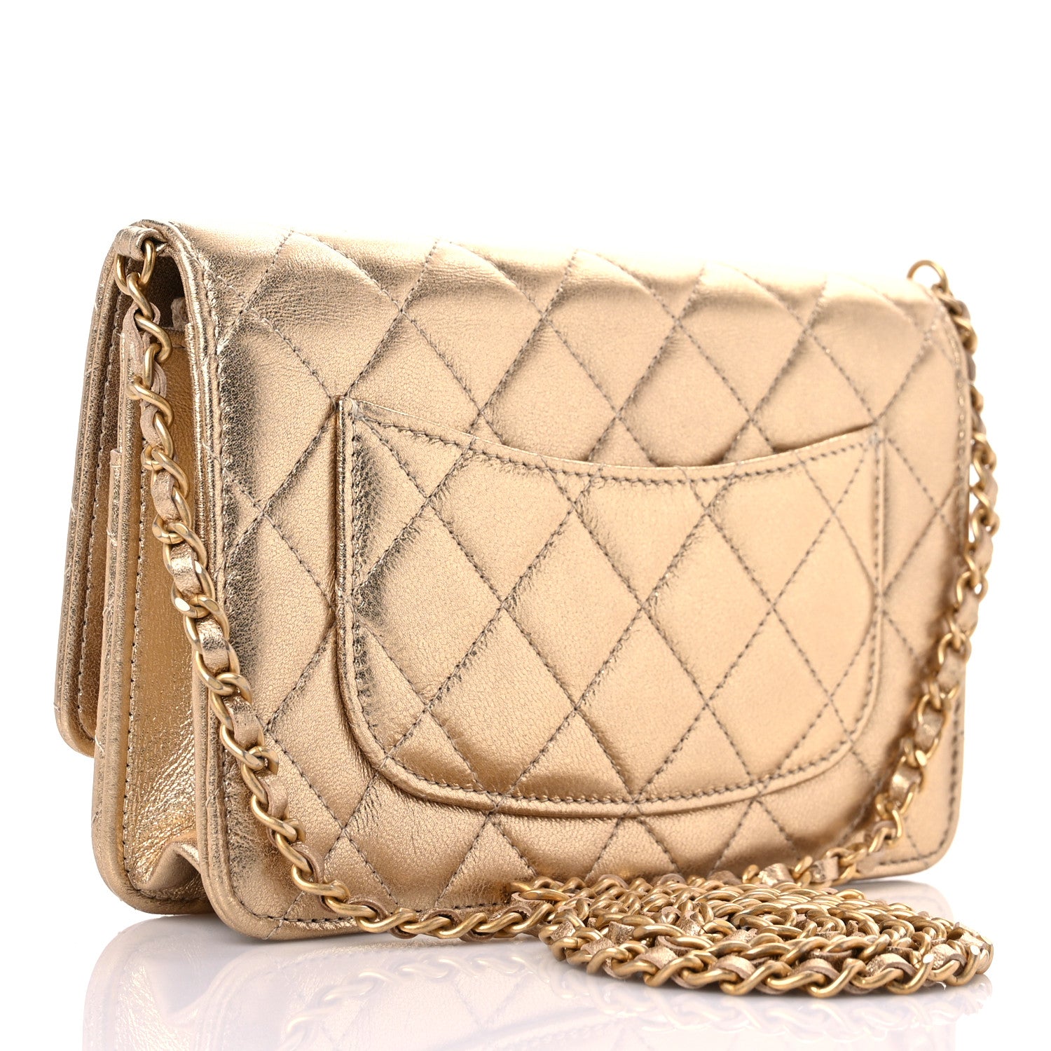 Chanel Metallic Lambskin Quilted Wallet On Chain WOC Gold 3 of 11