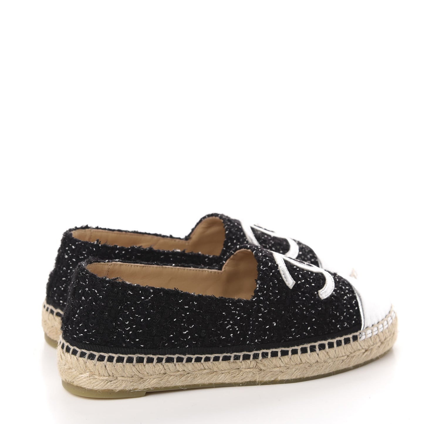 Metallic Lambskin Tweed CC Espadrilles 36 Black Silver