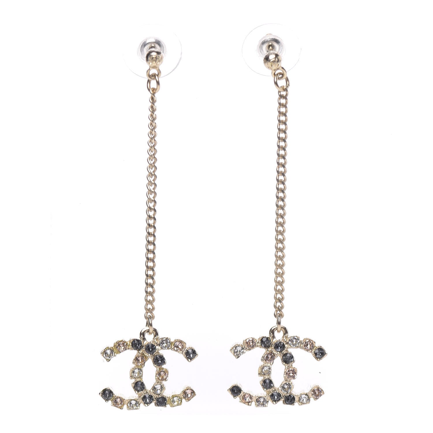 Chanel Crystal CC Drop Earrings Pink Grey Gold 1 of 5