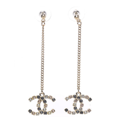 Chanel Crystal CC Drop Earrings Pink Grey Gold 1 of 5