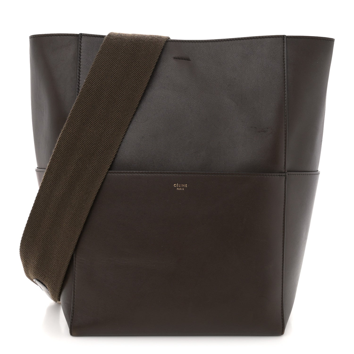 Celine Supersoft Calfskin Sangle Bucket Bag Wood 1 of 14
