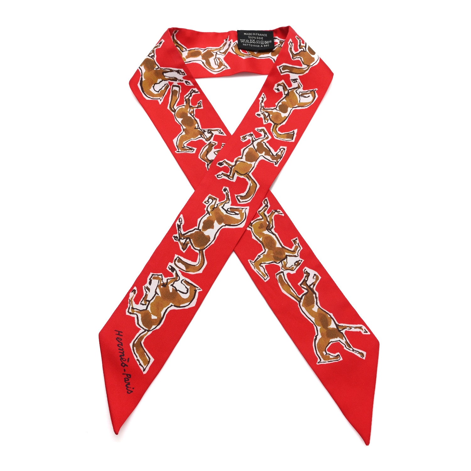 Hermes Silk Chevaux En Liberte Twilly Rouge Caramel White 1 of 3