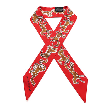Hermes Silk Chevaux En Liberte Twilly Rouge Caramel White 1 of 3