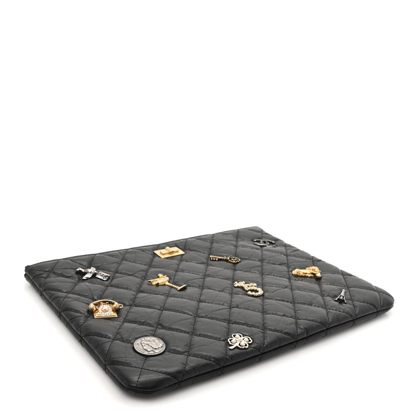 Aged Calfskin Lucky Charms Quilted Medium Reissue Cosmetic Case Black