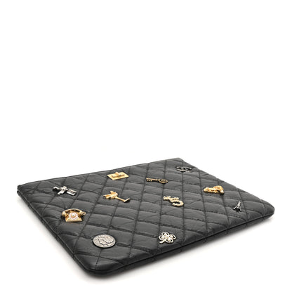 Chanel Aged Calfskin Lucky Charms Quilted Medium Reissue Cosmetic Case Black 4 of 7