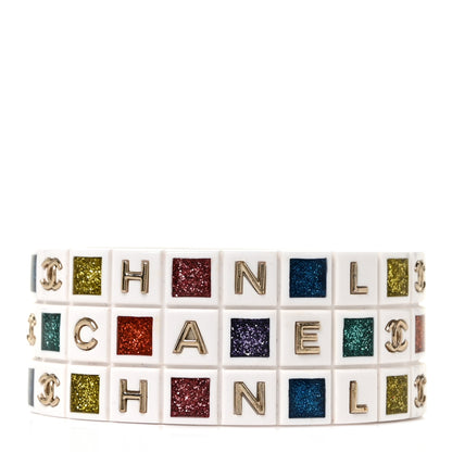 Chanel Resin Glitter CC Logo Cuff White Multicolor 1 of 4
