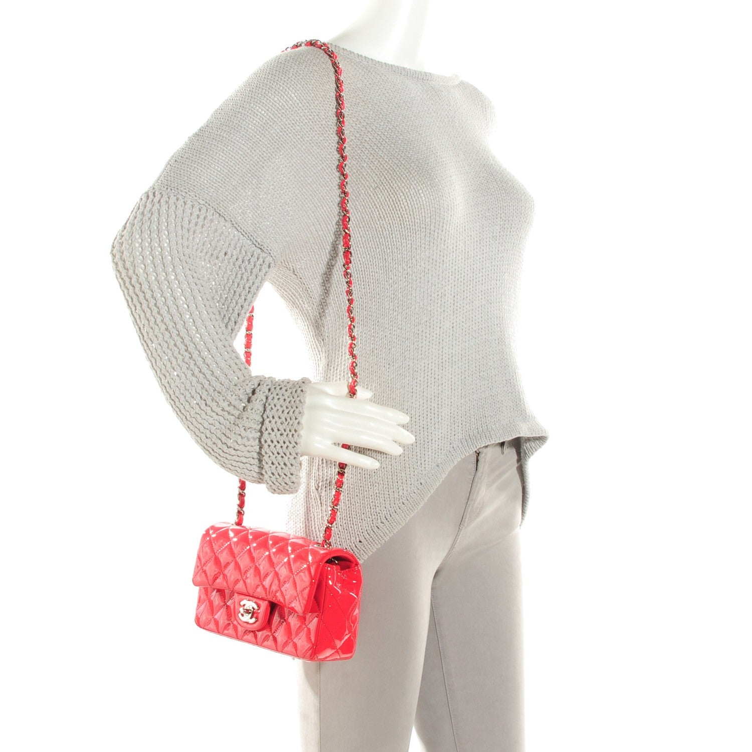 Chanel Patent Calfskin Quilted Mini Rectangular Flap Red 2 of 8