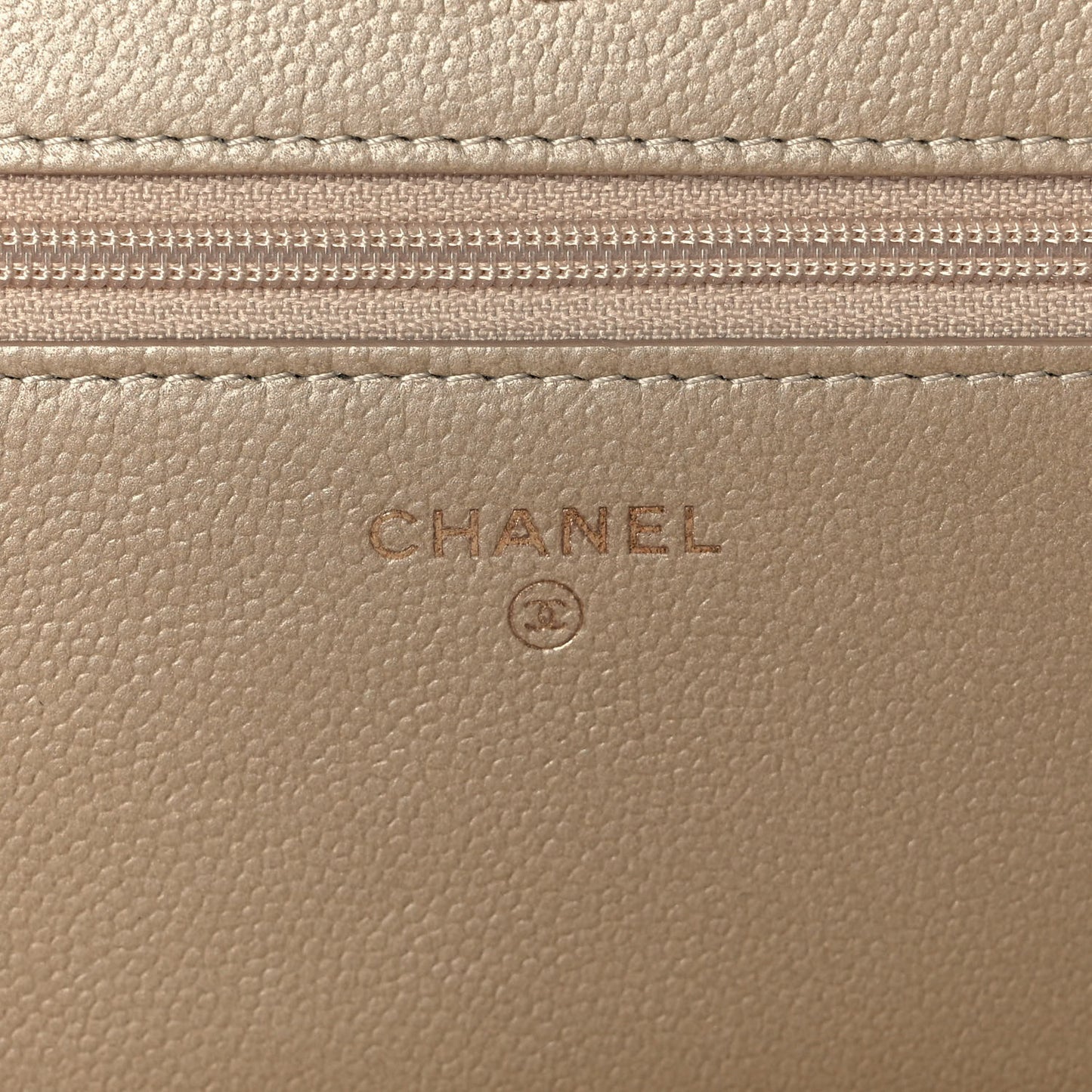 Metallic Caviar Quilted Boy Wallet On Chain WOC Light Gold