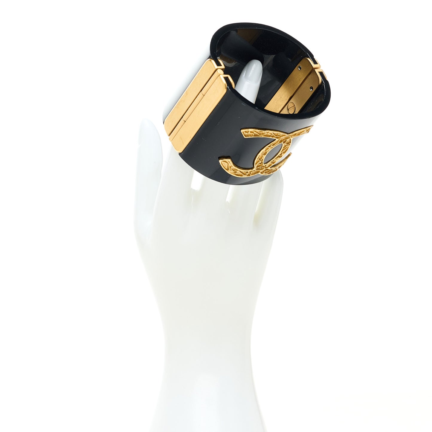 Resin CC Paris Button Cuff Bracelet Black Gold