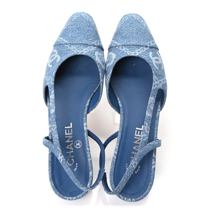 Chanel Denim Cap Toe CC Slingback Flats 38.5 Light Blue Multicolor 2 of 10