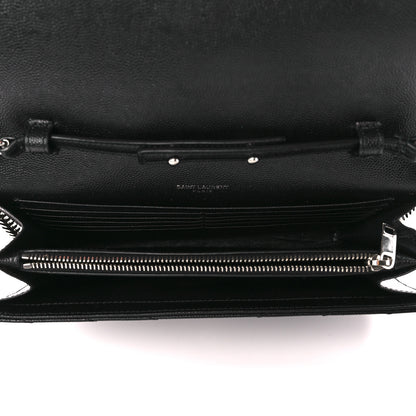 Saint Laurent Grain De Poudre Matelasse Chevron Monogram Chain Wallet Black 5 of 10