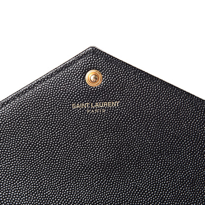 Saint Laurent Grain De Poudre Matelasse Chevron Monogram Envelope Chain Wallet Black 6 of 10
