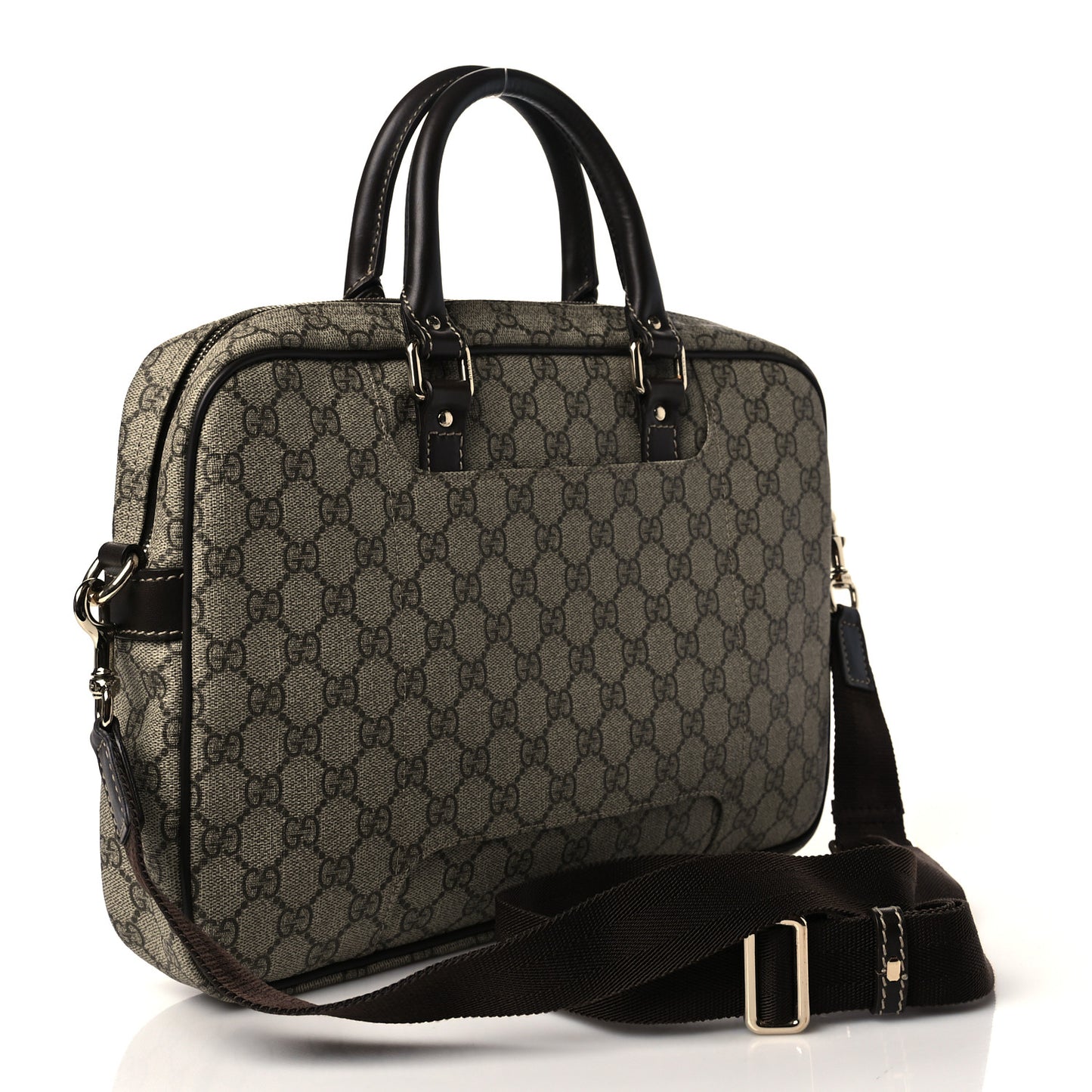 GG Supreme Monogram Briefcase Dark Brown