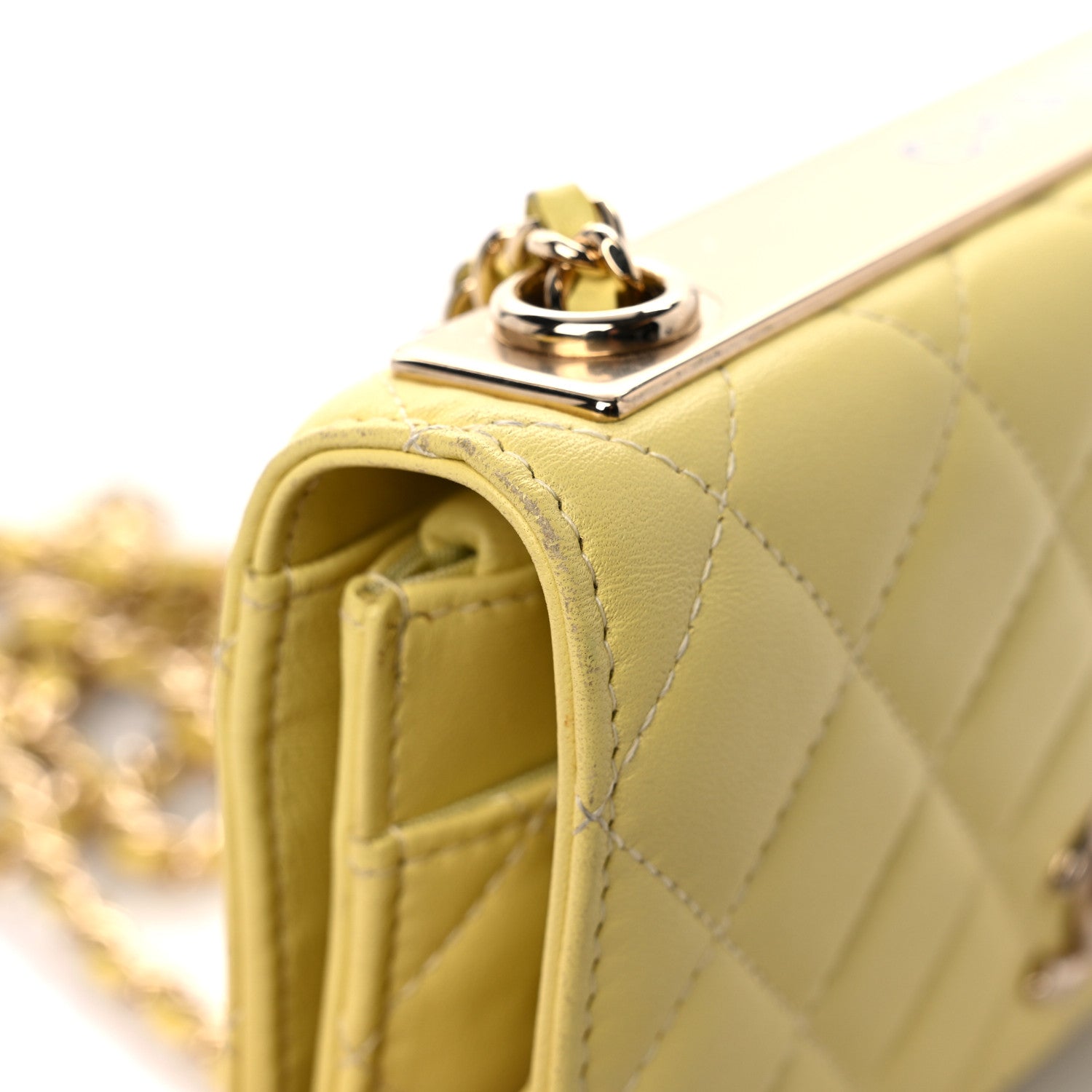 Chanel Lambskin Quilted Trendy CC Wallet On Chain WOC Yellow 16 of 24