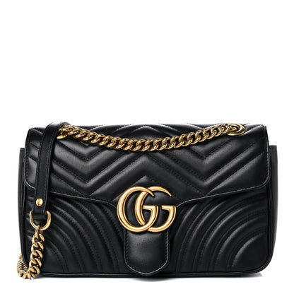 Gucci Calfskin Matelasse Small GG Marmont Shoulder Bag Black 1 of 14