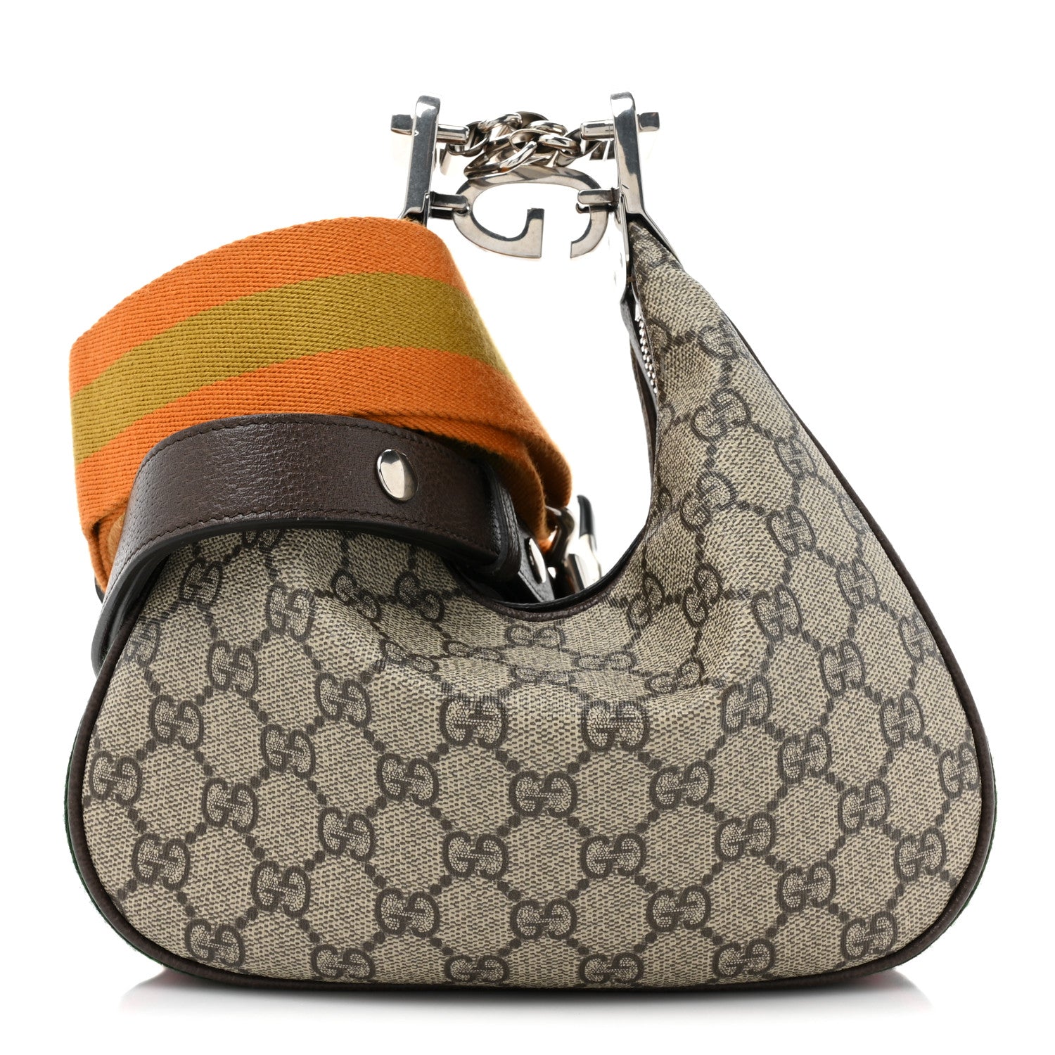 Gucci GG Supreme Monogram Textured Calfskin Web Small Attache Shoulder Bag Beige Ebony New Acero 1 of 9