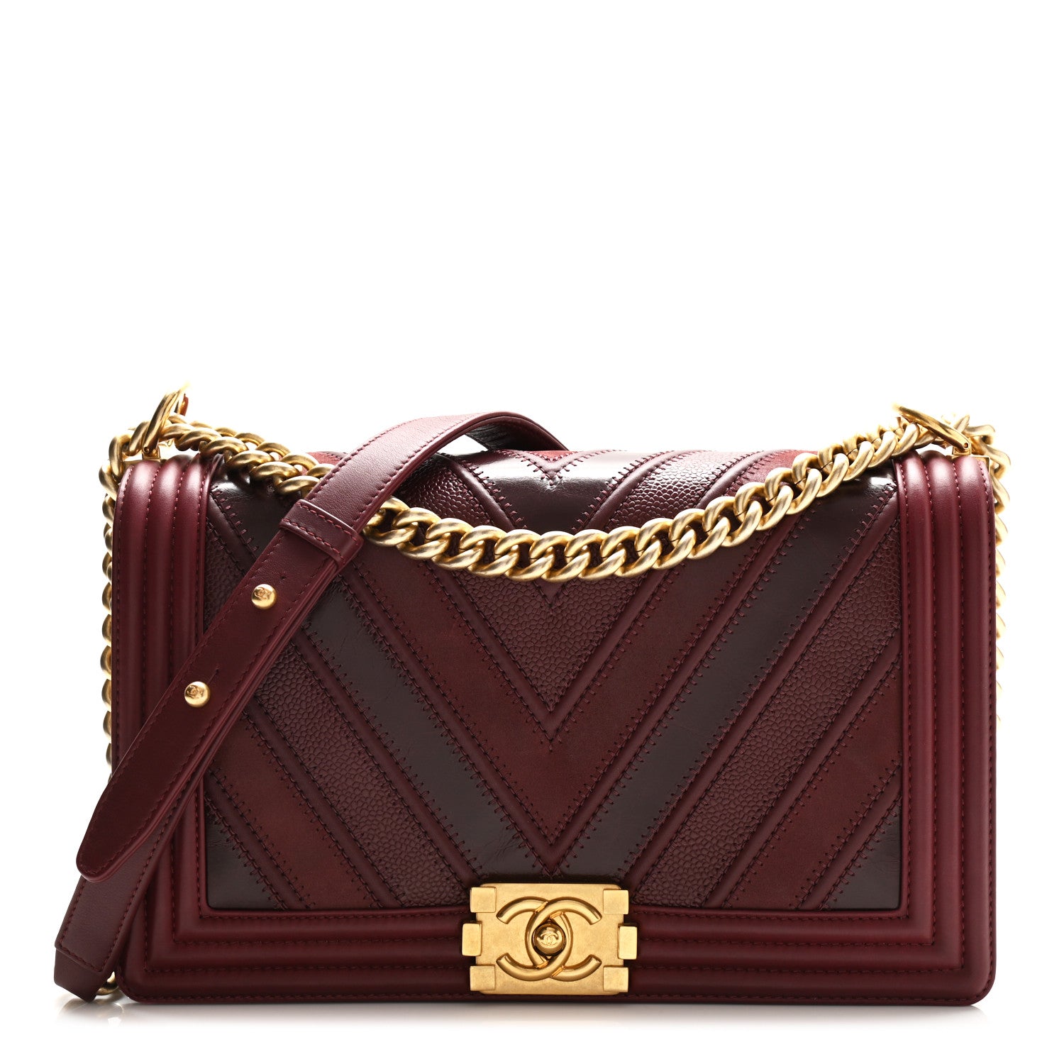 Chanel Caviar Suede Calfskin Chevron New Medium Boy Flap Burgundy 1 of 10