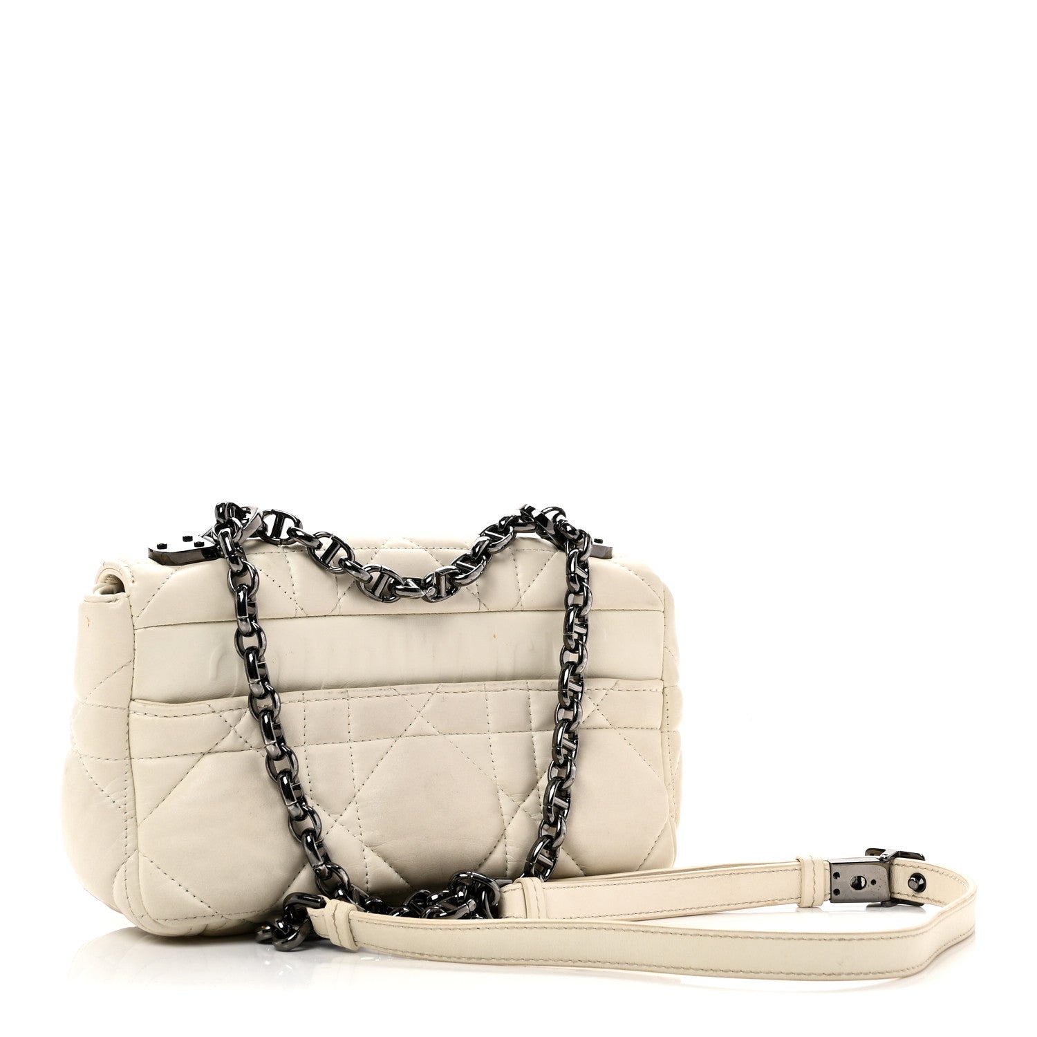 Christian Dior Lambskin Macrocannage Small Dior Caro Bag Ivory 3 of 12