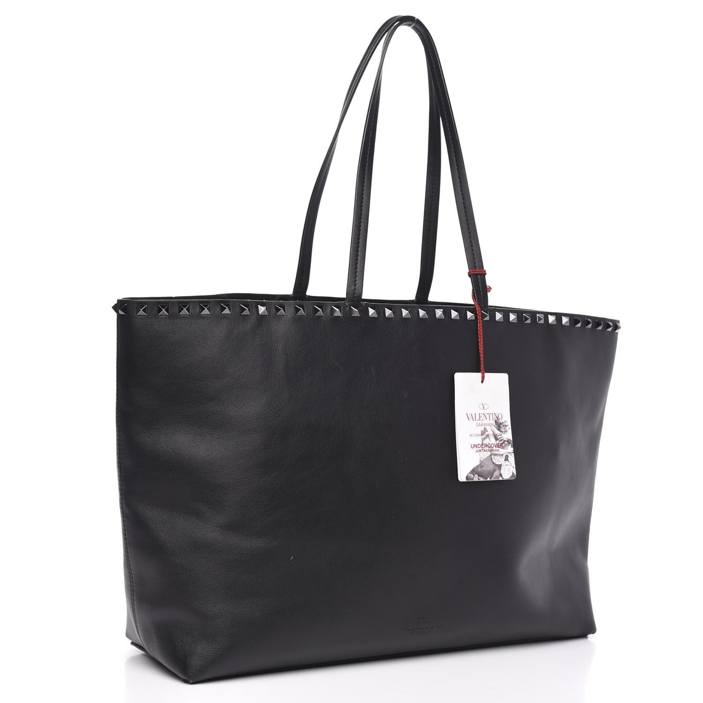 X UNDERCOVER Calfskin Print Rockstud Shoulder Tote Black