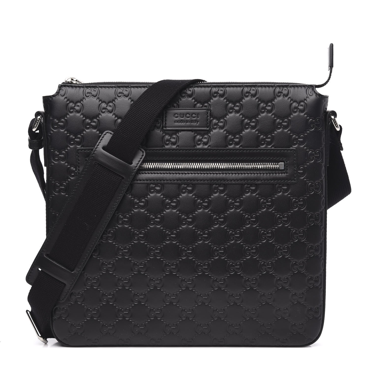 Gucci Guccissima Signature Medium Flat Messenger Bag Black 1 of 9