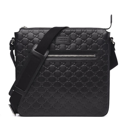Gucci Guccissima Signature Medium Flat Messenger Bag Black 1 of 9