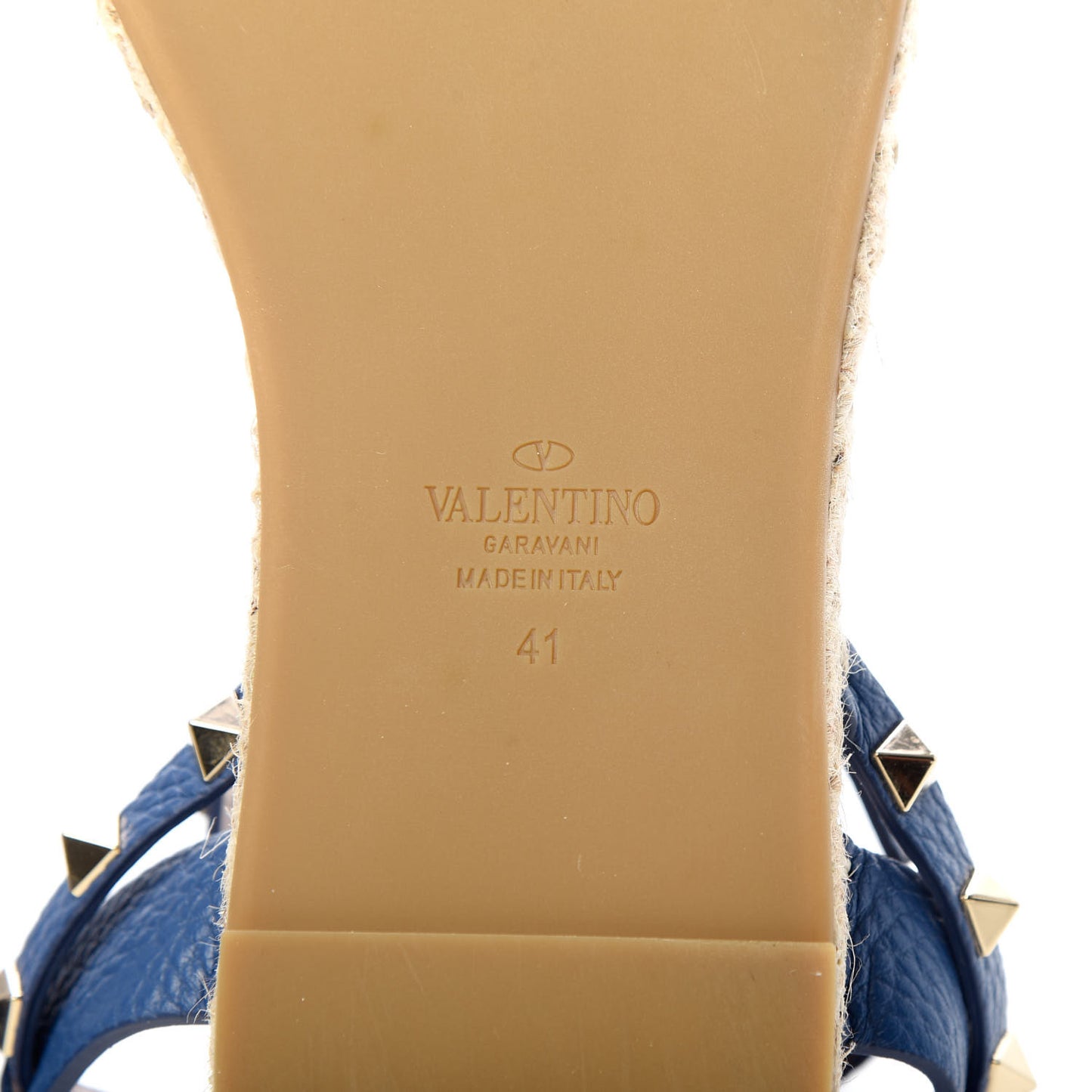 Grained Calfskin Rockstud Ankle Strap Espadrille Flat Sandals 41 Baltique