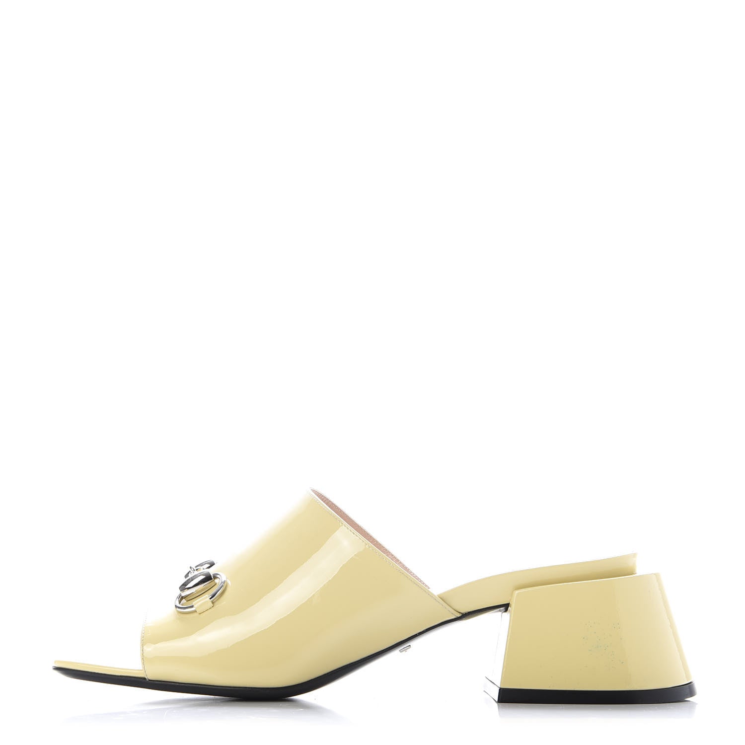 Gucci Patent Lexi Horsebit Mid-Heel Slide Sandals 39.5 Burro 1 of 13