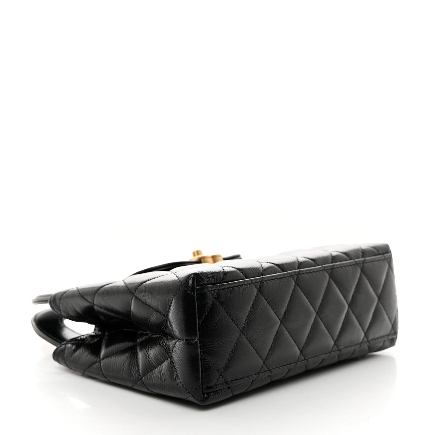 Shiny Aged Calfskin Quilted Nano Kelly Shopper Black