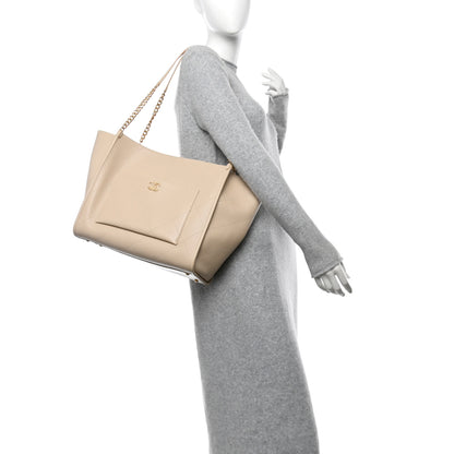 Chanel Caviar Stitched Pocket CC Large Tote Light Beige 2 of 11