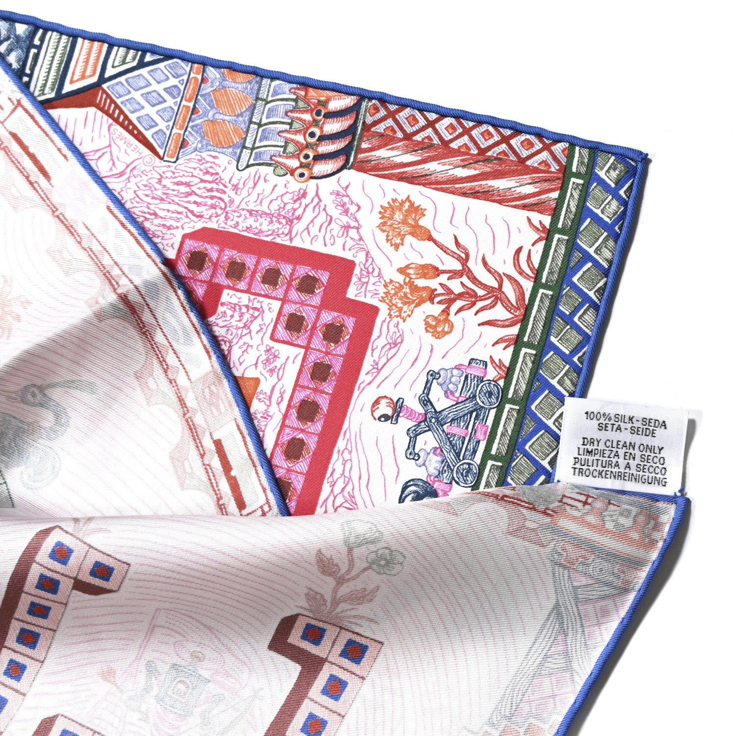 Hermes Silk Twill Super Silk Quest Detail Scarf 45 Rose Bleu Vert 2 of 3