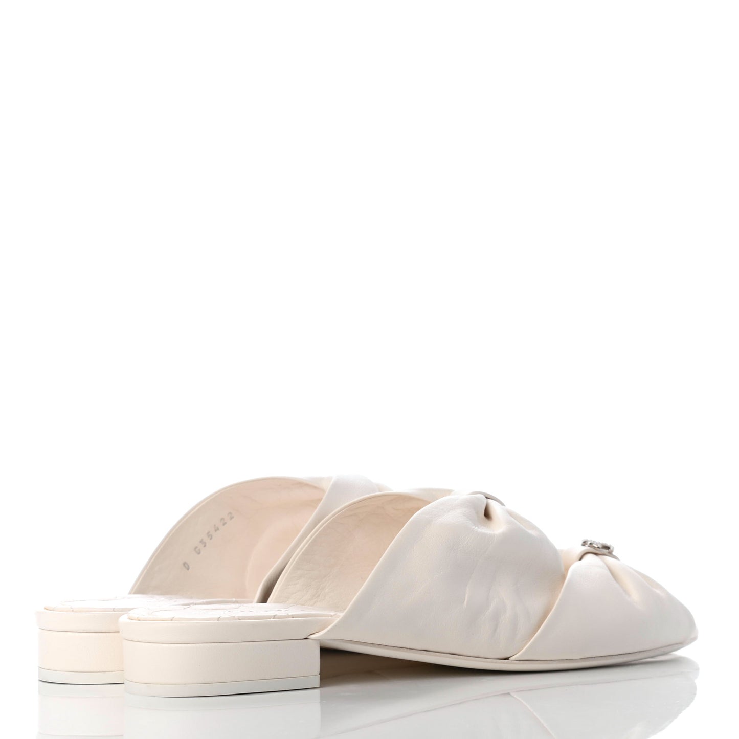 Lambskin Pearl Bow CC Flat Sandals 38 White