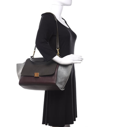 Celine Drummed Calfskin Suede Medium Trapeze Dark Grey 2 of 10