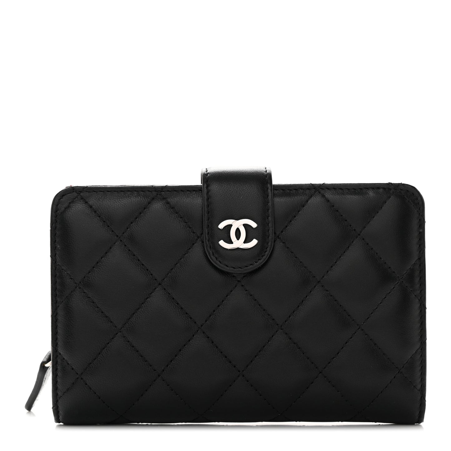 Lambskin Quilted Zipped Pocket Wallet Black